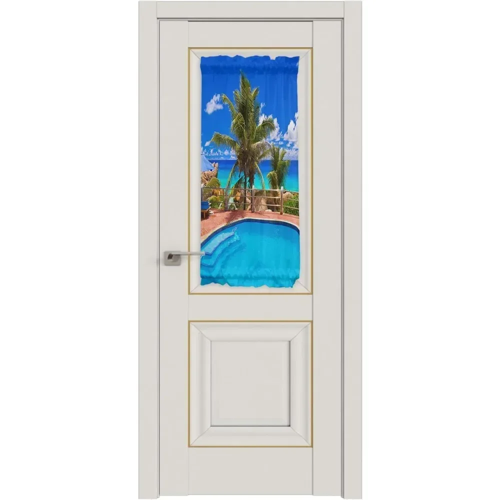 Tropical Plant Palm Tree and Swimming Pool Door Sidelight Front Back Door Vacation Kitchen Rod Pocket Drapes Panel