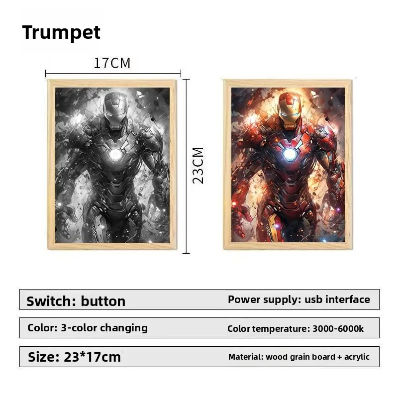 

Marvel Iron Man anime merchandise cartoon light painting poster creative decorative painting ornament ambiance night light gift