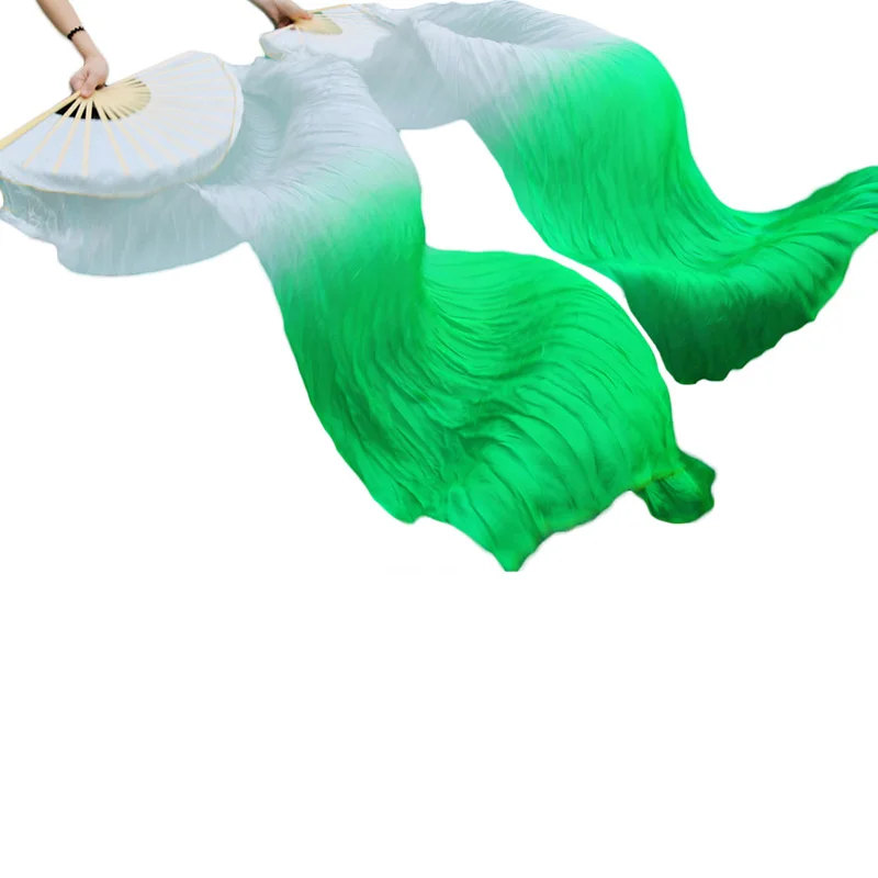 1Pair Belly dance silk fan 100% Real Silk Long Silk Fans Handmade Gradient Color Dance Fans Can Be Customized Imitation