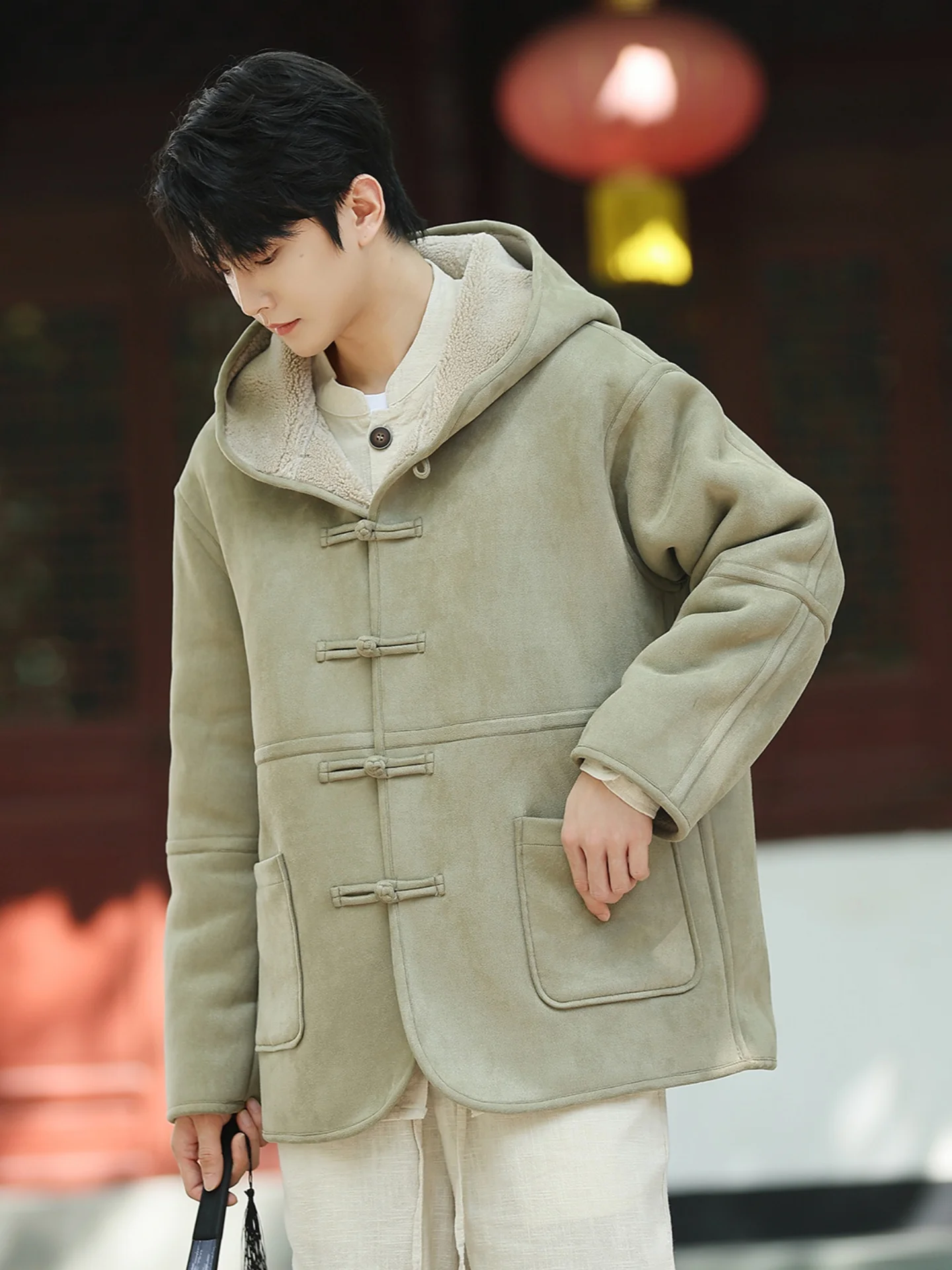 

Мужская зимняя теплая куртка из искусственного меха с подкладкой из овчины, утепленная, на пуговицах, с дизайном «Горный орел»