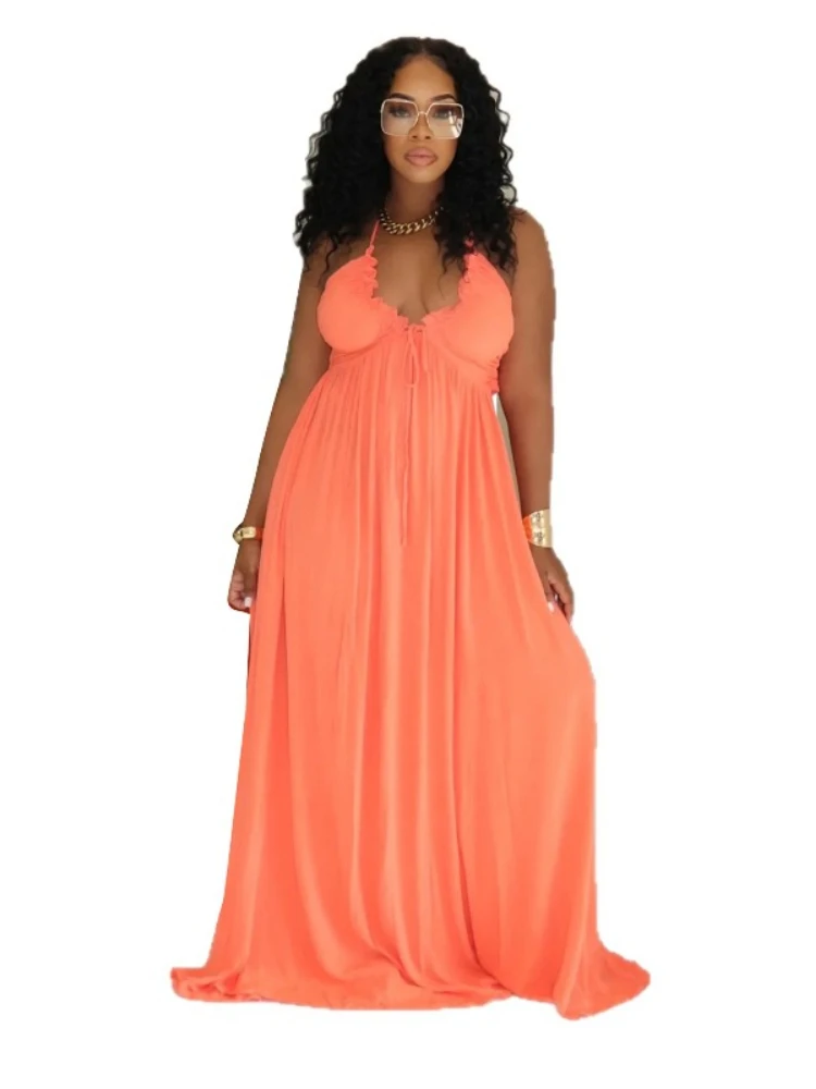 

African Dresses For Women Summer Autumn Africa Clothing Sleeveless Ruched Dress Sexy V-Neck Slim Dress Office Lady Party