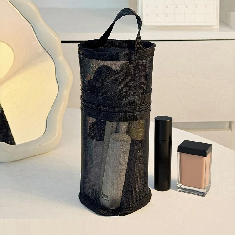 Mesh Dual-use Makeup Brush Storage Bag Portable Brush Case Simple Large Capacity Brush Bucket Holder Travel Stand-up Pouch