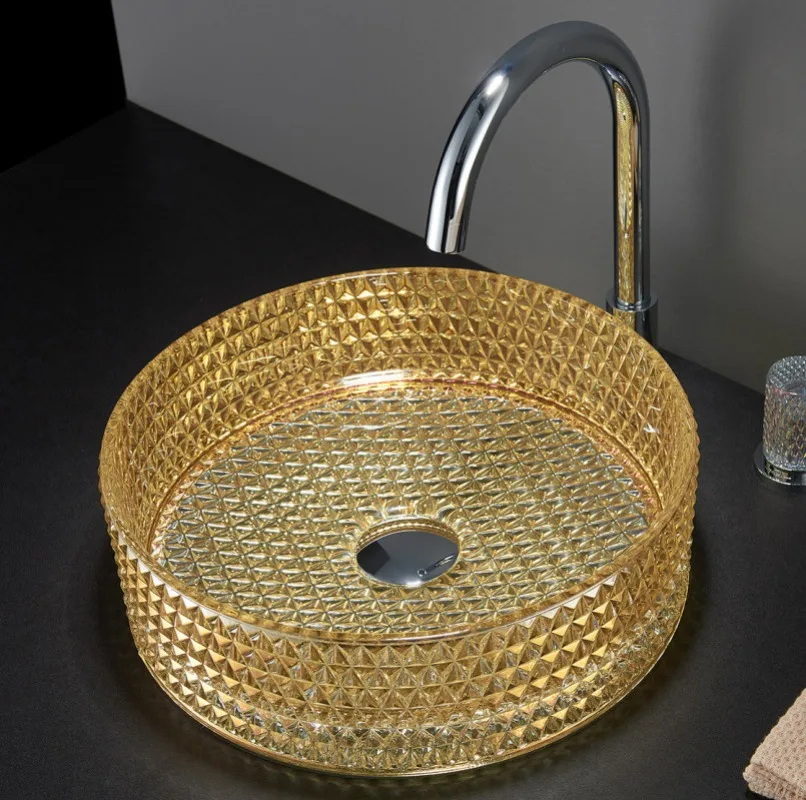 Crystal glass countertop Glass basin Bathroom wash Washbasin Hotel countertop view 3
