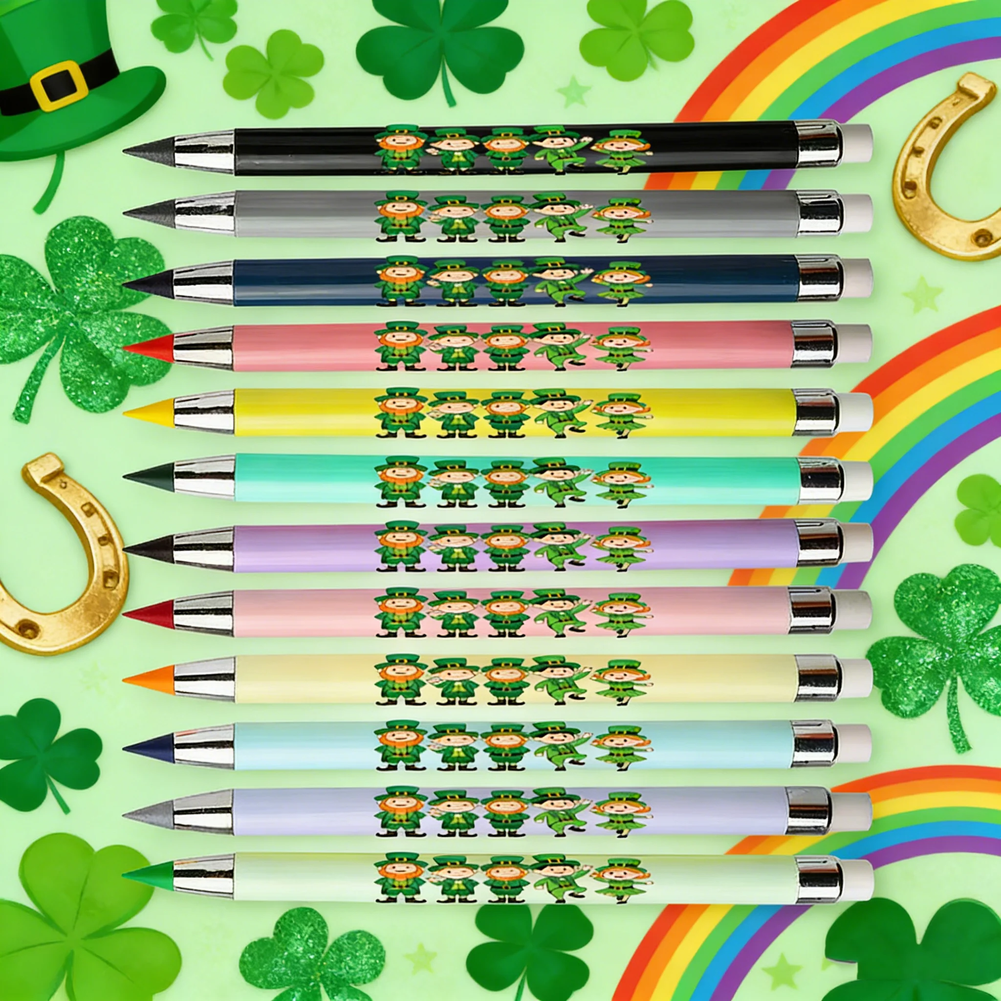 

12pcs St. Pat's little guy designs eternal colored pencils are not easy to break pencils student stationery colored lead