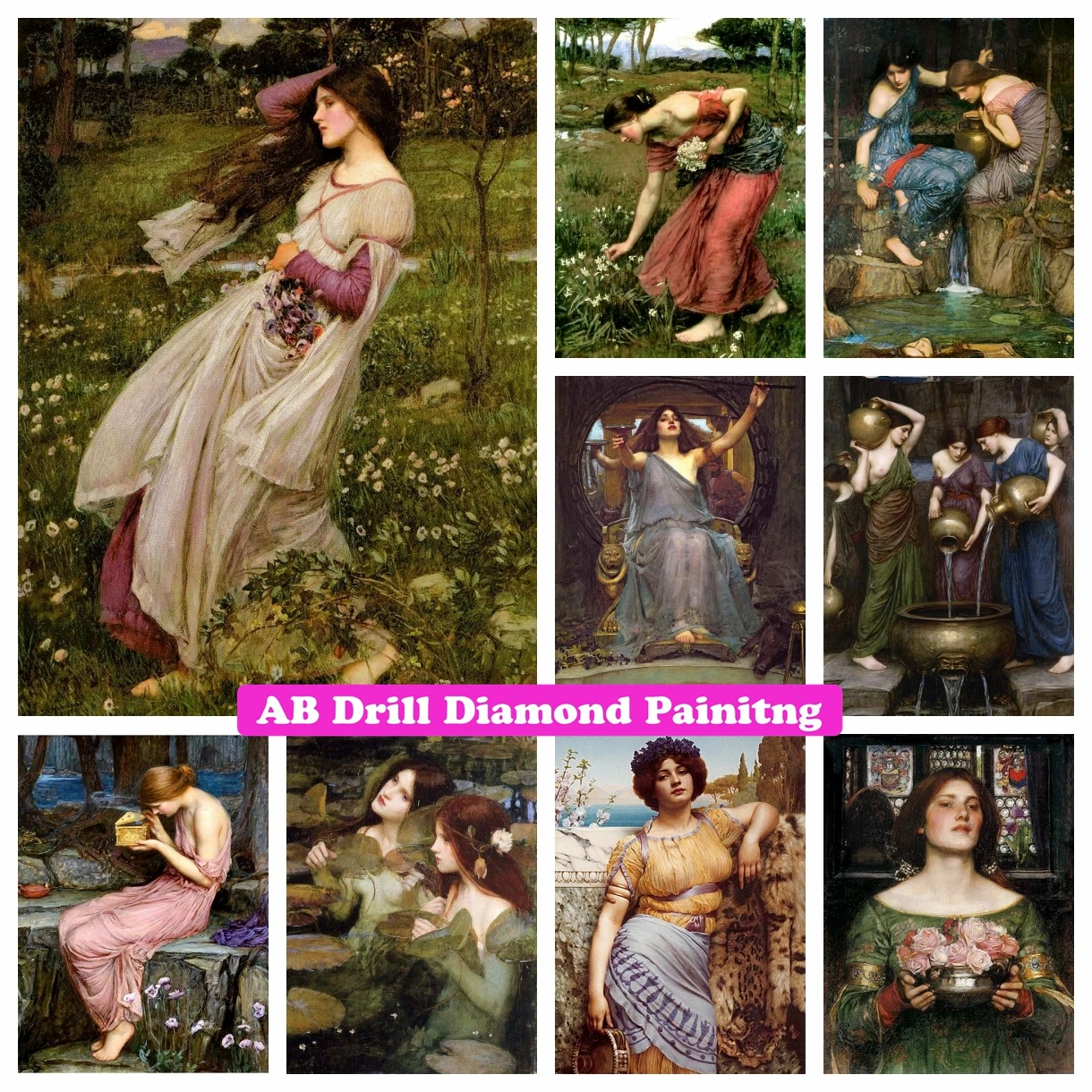 

John William Waterhouse DIY AB Drills Diamond Painting Mosaic British Painter Artwork Women Embroidery Cross Stitch Home Decor