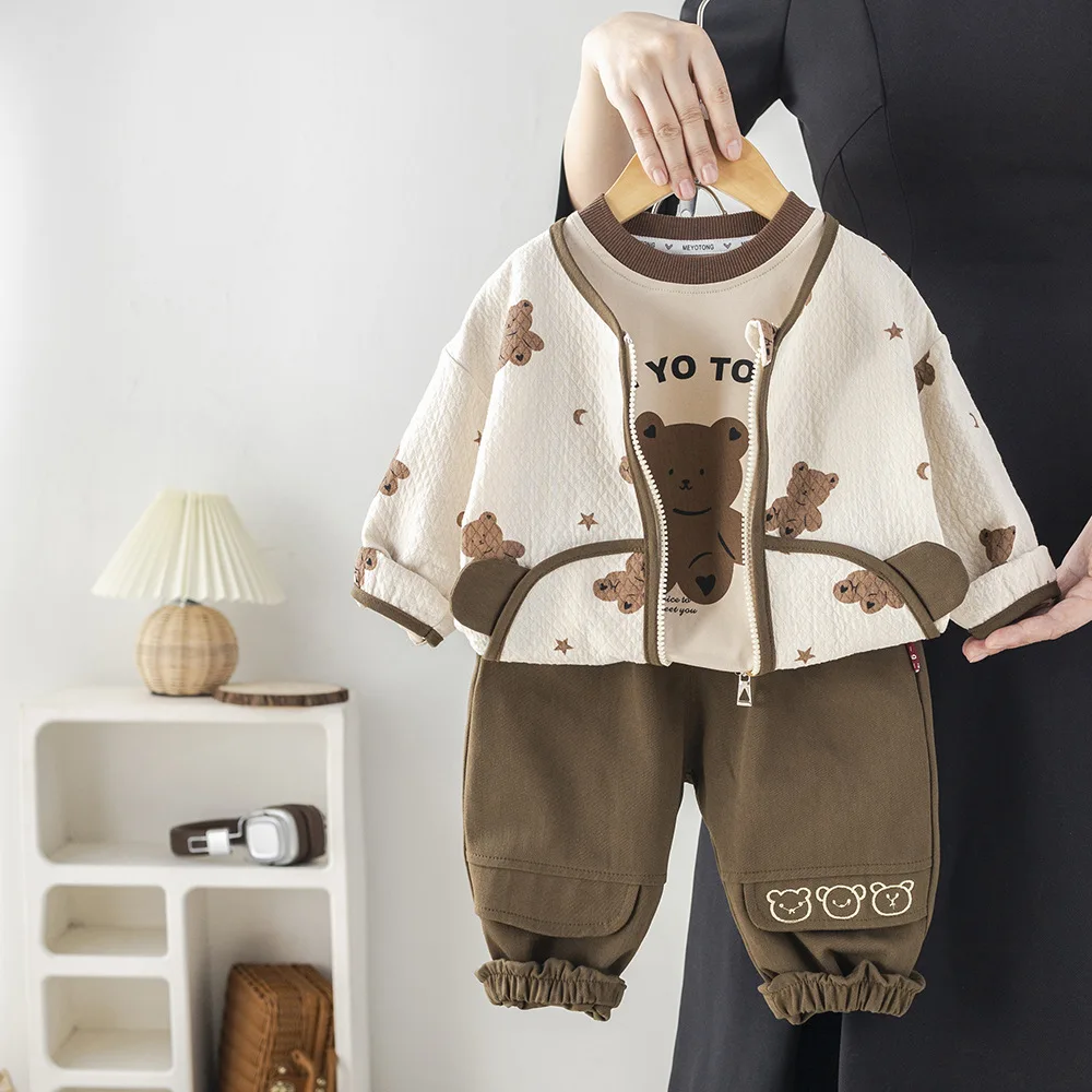 

Boys Spring Autumn Set 2025 New Style Girls Spring Fashion Cartoon Long Sleeve Three Piece Set Baby Children Clothing Trendy