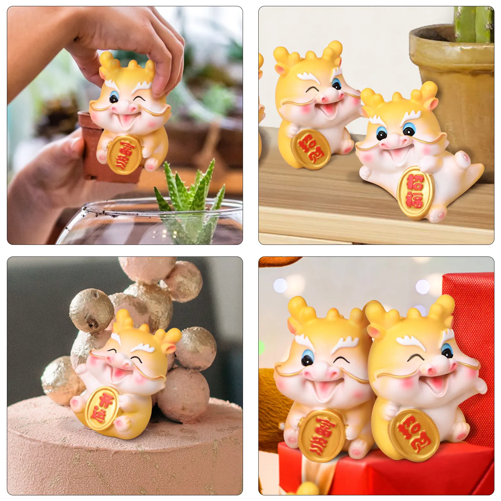 4Pcs Mini Resin Dragon Sculpture Desktop Decoration Vibrant Color Animal Statue Flat Base Zodiac Dragon Decor Office Home