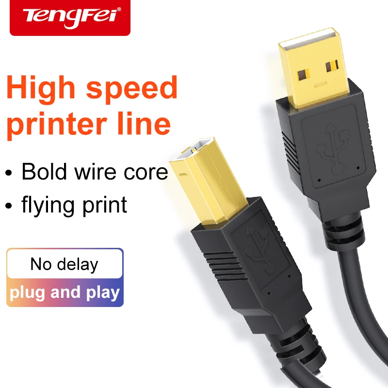 USB 2.0 Printer Cable Type-C To USB B Printing Wires For HP Fax Machine Scanner Computer Connection Square Port Extension Cord