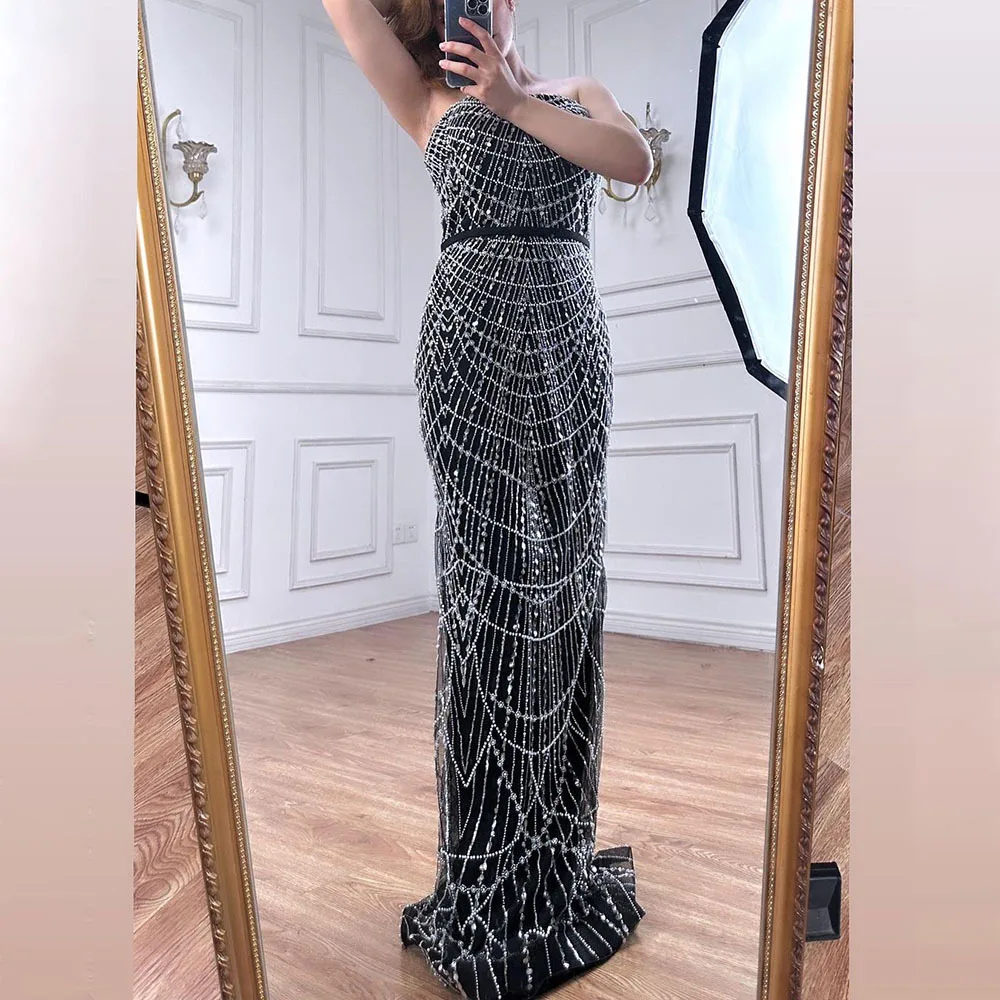 2024 Strapless Embroidered Beaded Pearl Crystal Evening Dress Luxuriou Rhinestone Dubai Mermaid Long Party Gown With Cloak