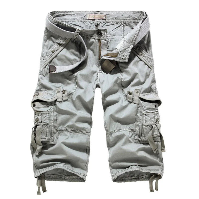 Summer Pure Cotton Men\'s Cropped Trousers Oversized Casual Shorts Multi Pocket Tooling Capri Pants Men Cargo Pants AF5820