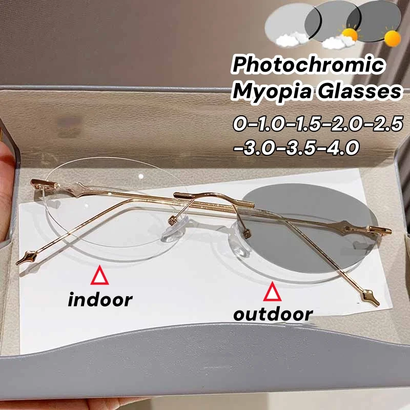 

Luxury Design Oval Frame Photochromic Myopia Glasses New Trendy Ladies Near Sight Eyeglasses Finished Minus Sunglasses Diopter