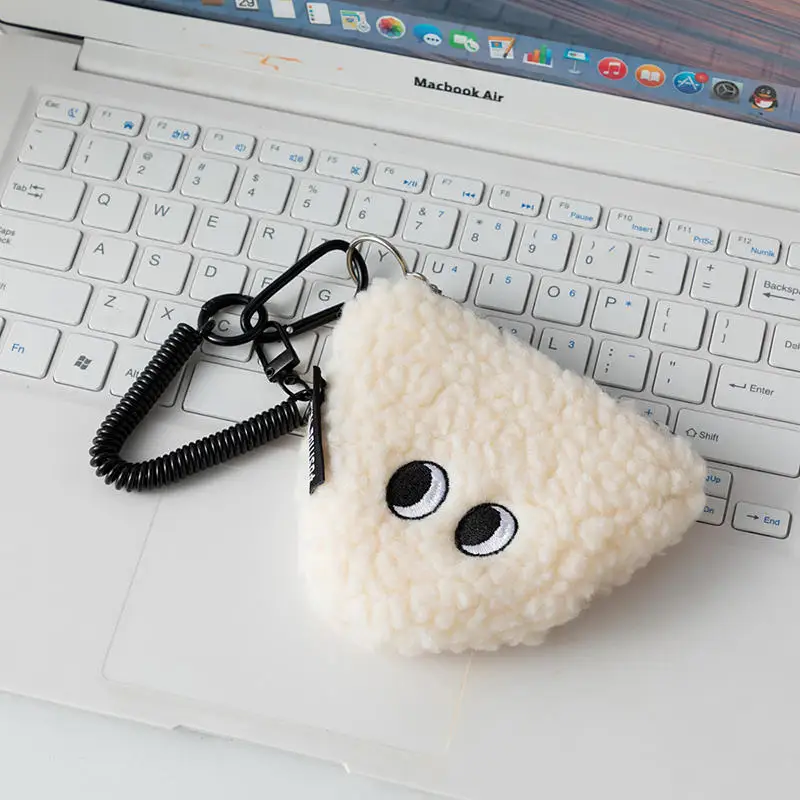 Cute Rice Ball Coin Purse Zipper Plush Small Wallet With Lanyard Student Bag Pendant Small Item Storage Bag NEW