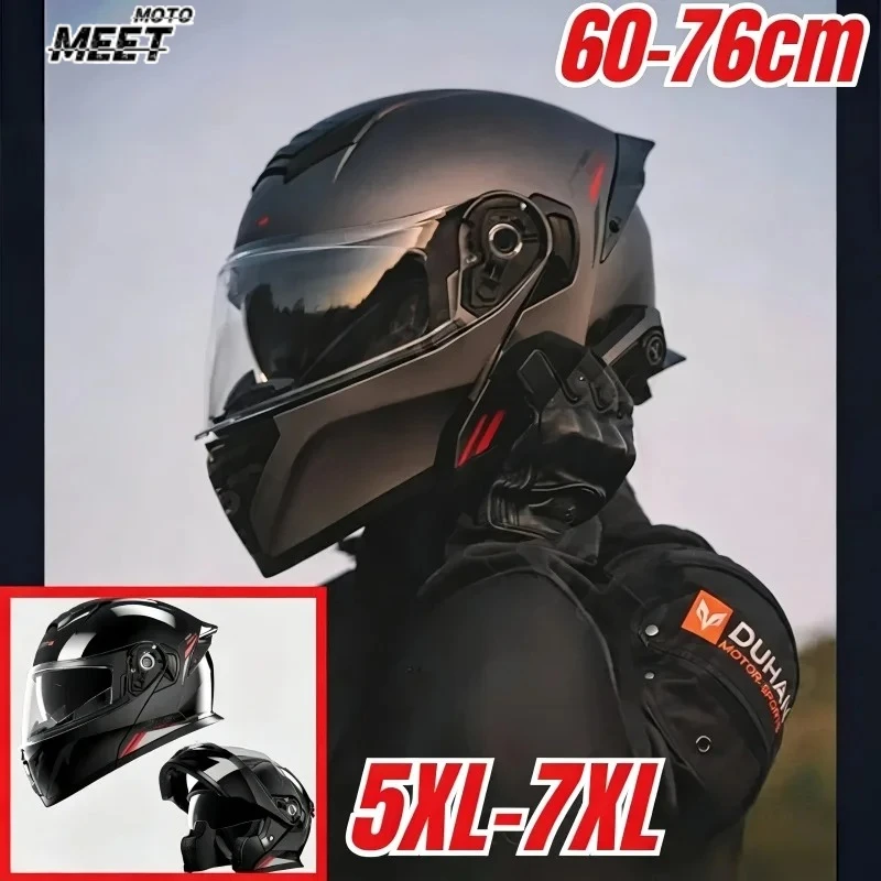 5XL 6XL 7XL Motorcycle Safety Helmet, Flip-Up Helmet for Men and Women, Four Season Oversized 60-76cm, Casco Para Moto