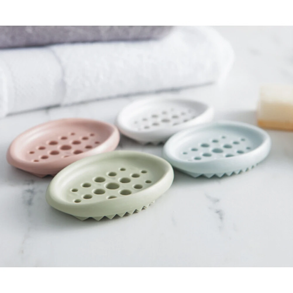 

Silicone Soap Dish for Bathroom Sink Bar Container with Drainage Hole Drainer White Pink Holder