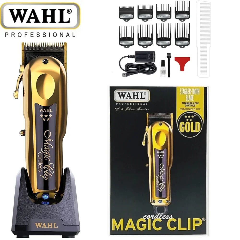 Wahl 5 Star 8148 Magic Clip Gold Professional Cordless Hair Clipper DLC Blade With Charger Stand Base For Barbers and Stylists