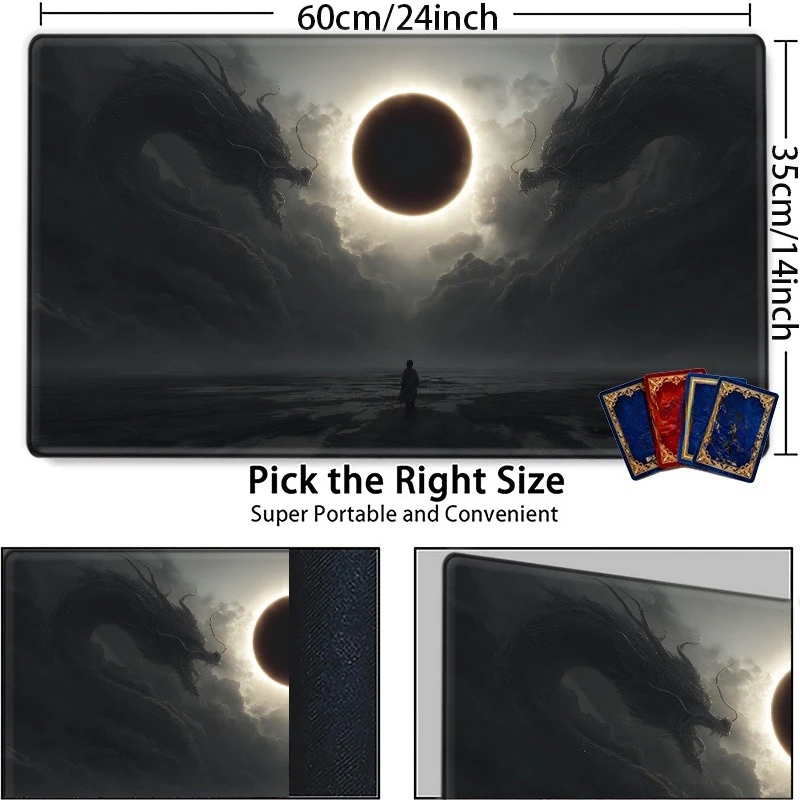Solar Eclipse Moon Dragon Guardian Game Mat, compatible with both desktop mats and mouse pads, suitable for CCG, TCG, RPG games
