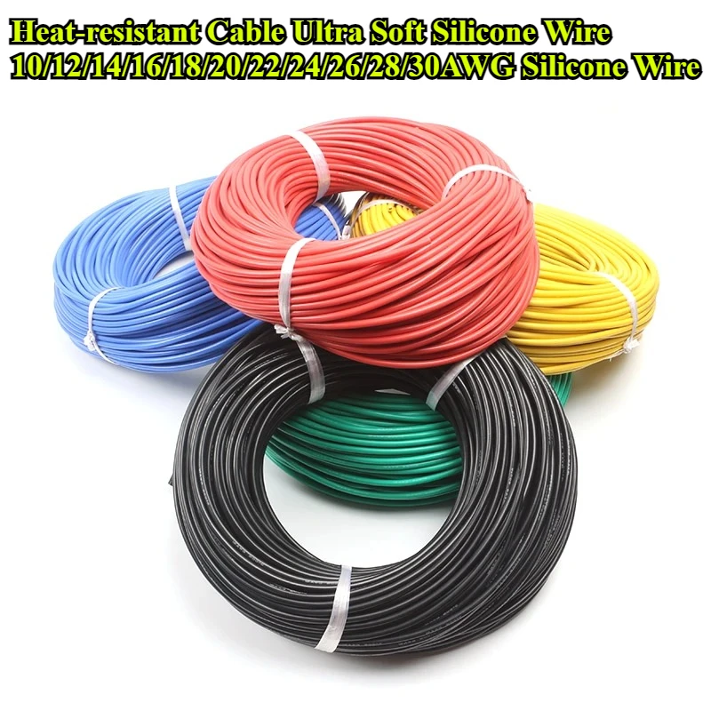 

2meters/lot Heat-resistant Cable 30 28 26 24 22 20 18 16 14 12 10 AWG Ultra Soft Silicone Wire High Temperature Flexible Copper