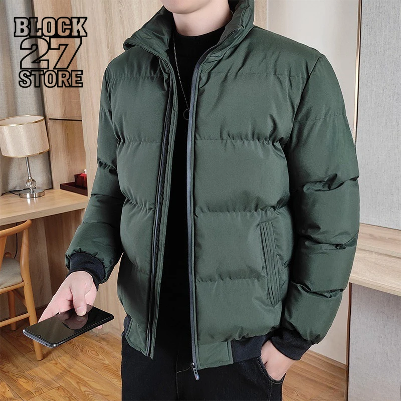 

Harajuku Brand Clearance Men's Cotton Jacket Autumn Winter Thick Warm Stand Collar Slim Fit Casual Padded Coat Fashion Outerwear