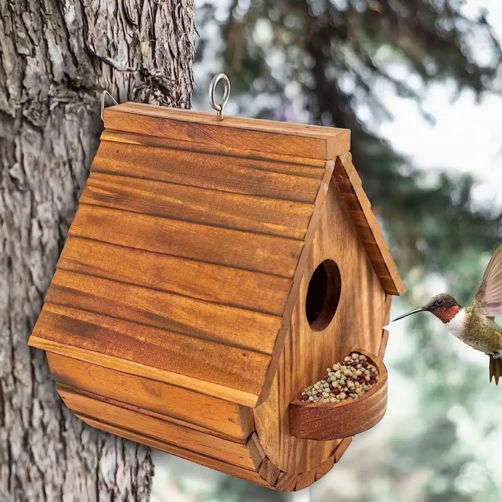 

Garden Decoration Wooden Bird Nest Minimalist Durable Bird Feeder Hanging Bird Cage Hummingbirds