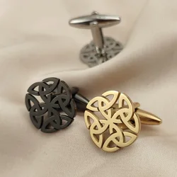 New Round Witch Knot Man Cufflink Stainless Steel Viking Symbol Good Luck Amulet Cuff Link Celtic Knot Jewelry Mens Accessories