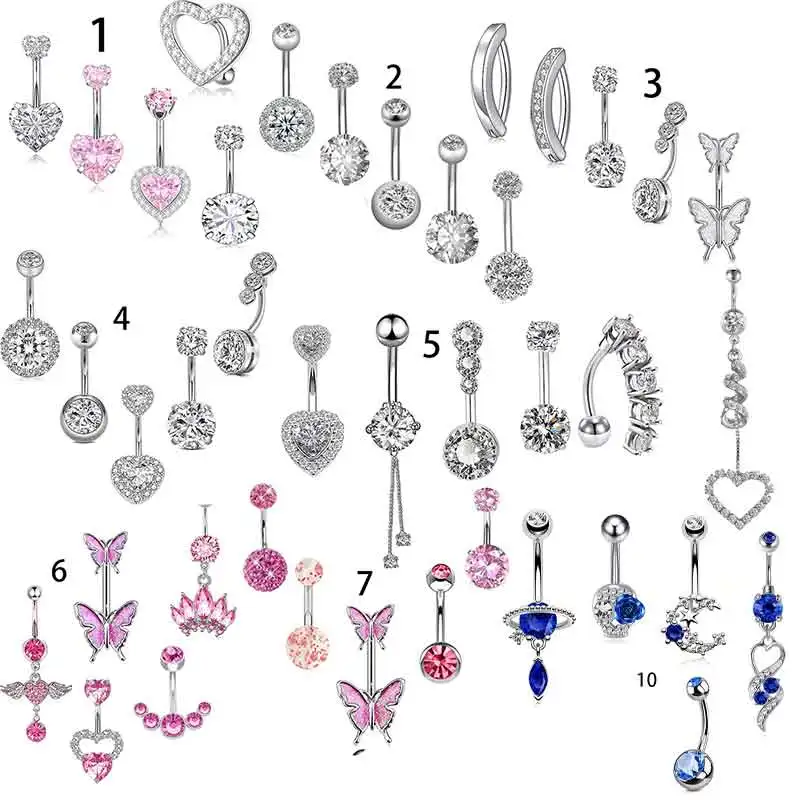 5PCS/Set Cute Dangle Belly Button Piercing 14G Navel Ring Sexy Belly Ring Set Stainless Steel Nose Piercing Lot Body Jewelry