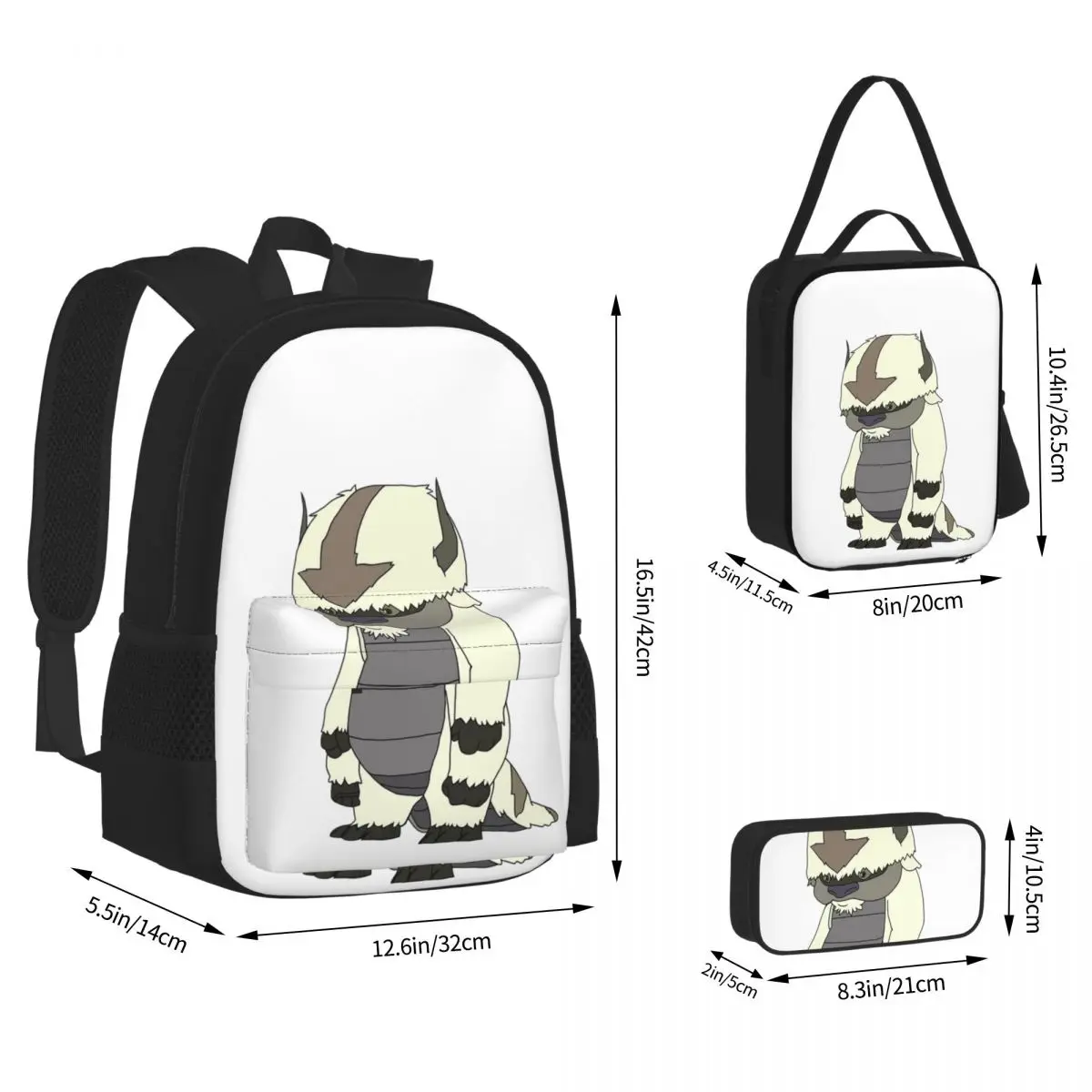 Standing Appa Avatar The Last Airbender Backpacks Boys Girls Bookbag School Bags Rucksack Lunch Bag Pen Bag Three-Piece Set