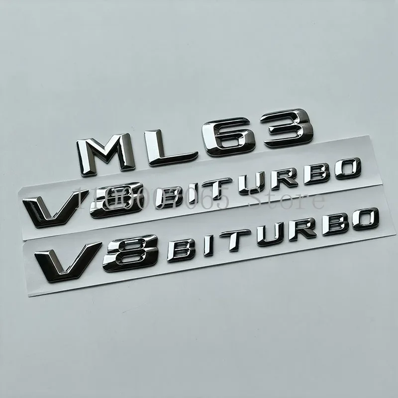 2015 Chrome Sharp 3D Letters ML63 V8 Biturbo Top ABS Emblem for Car Side Fender Trunk Nameplate Logo Sticker