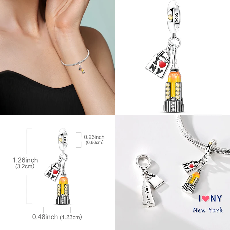 New York Empire State Building Travel Pendant 925 Sterling Silver Charm Fit Chain Bracelet DIY Fine Jewelry Gift