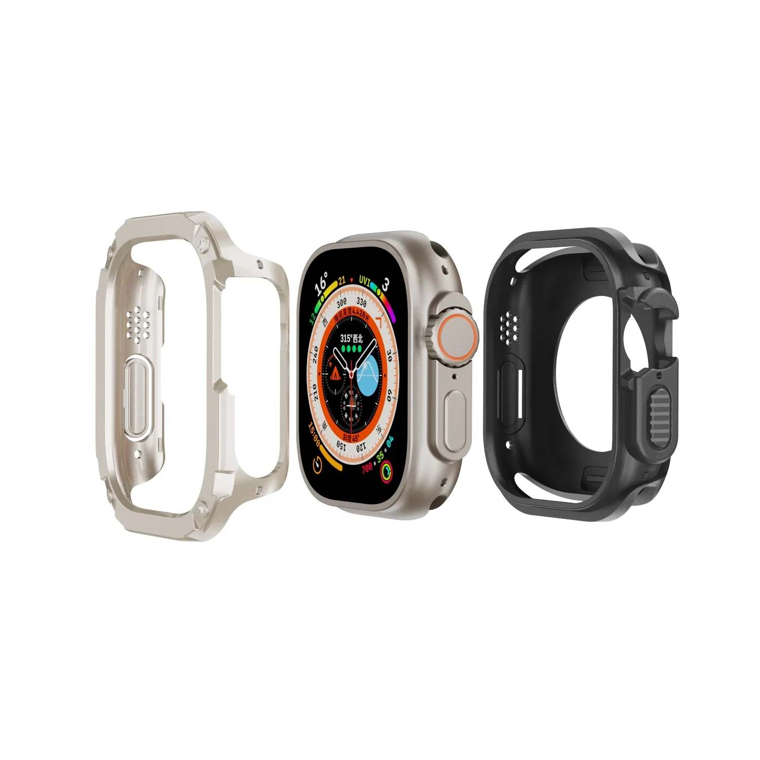 2-in-1-Hülle für Apple Watch Serie 8/7/SE/6/5/4 Ultra 41 mm 45 mm 40 mm 44 mm 49 mm TPU + PC, stoßfester Schutzstoßstange für iwatch