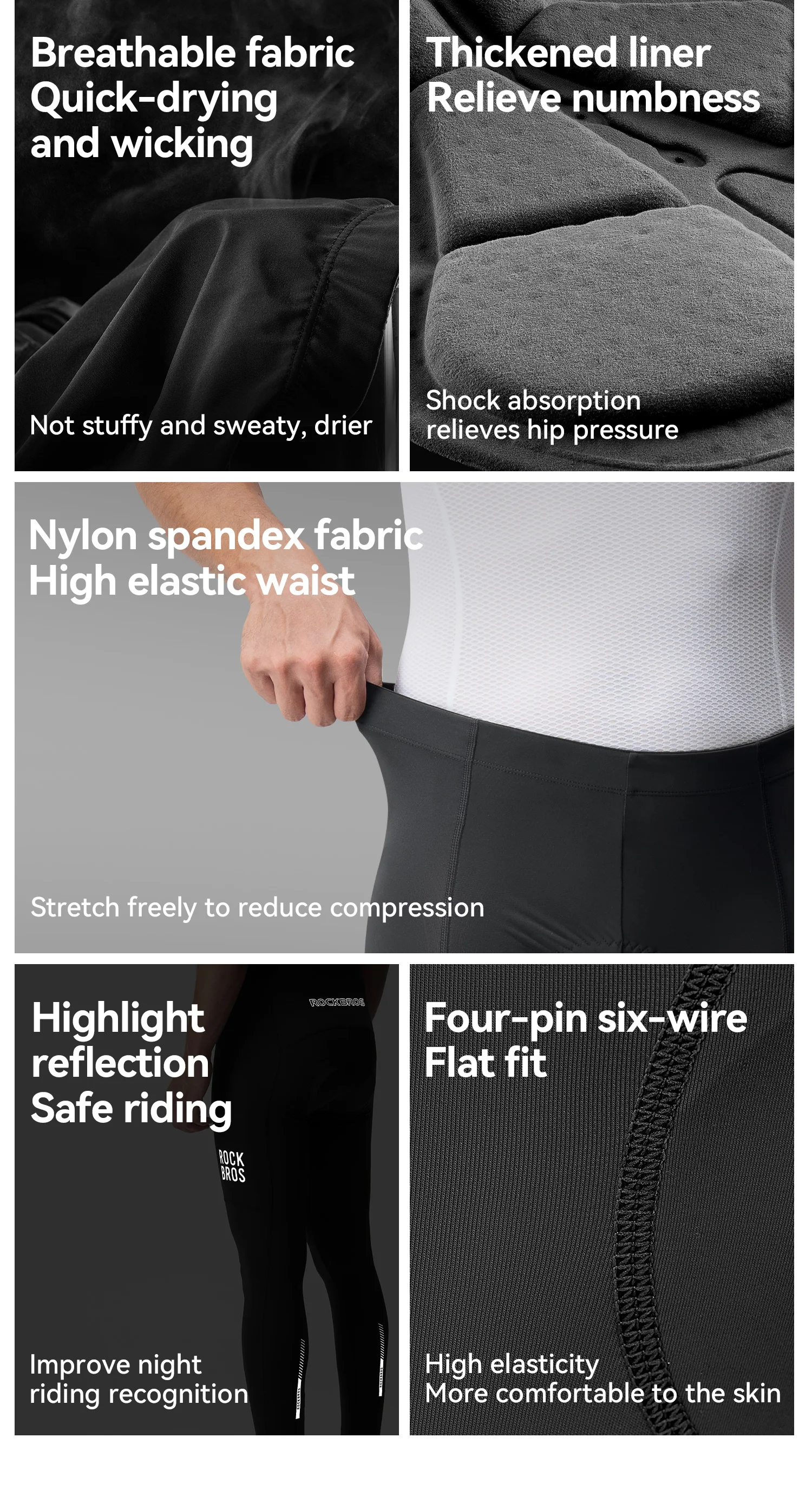 ROCKBROS Sommer-Radhose mit Stoßdämpfung, bequeme Radhose mit Polsterung, hohe Elastizität, atmungsaktiv, schnelltrocknend. – Detail 11