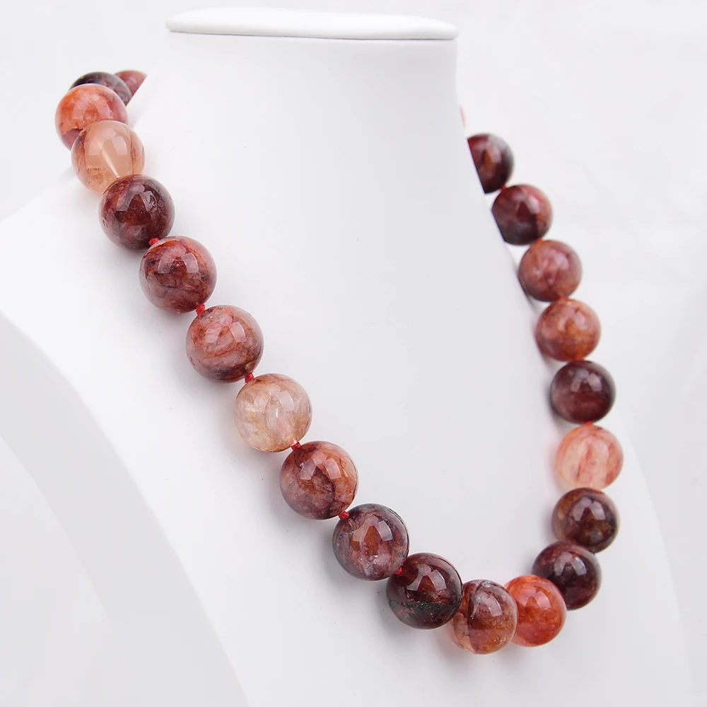 G-G 19'' Natural Red Rutilated Quartz 18mm Big Flower Patterned Crystal Chokers Necklace For Women