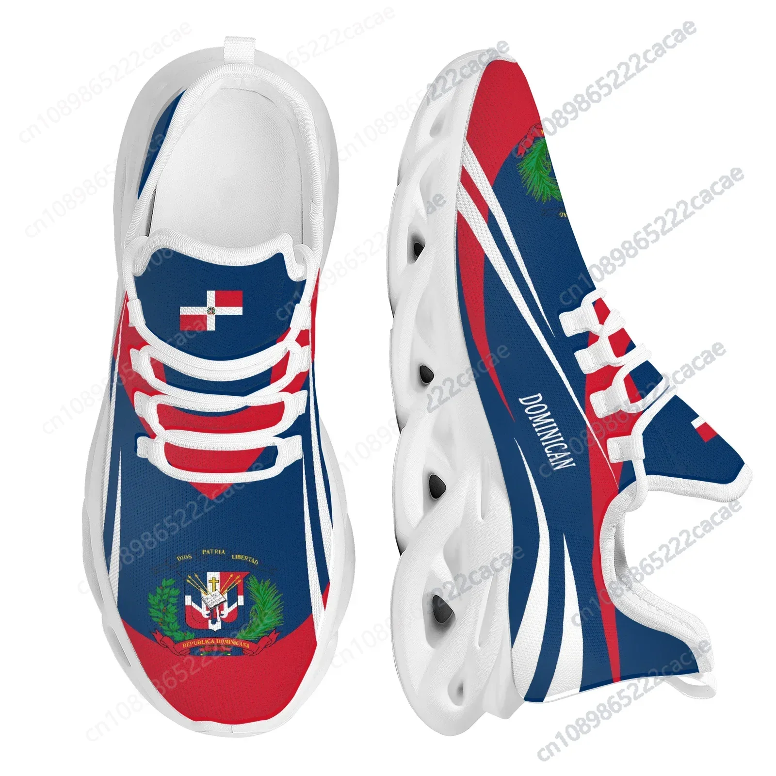 Dominican Flag And National Emblem Printing Lightweight Breathable Knitting Thread Lace Up Outdoor Sneakers Zapatos