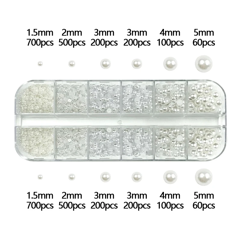 

White Pearls For Nails Caviar Bead Nail Art Charms Decor Half Shape Design 3D Crystals Rhinestones Manicure Accessories