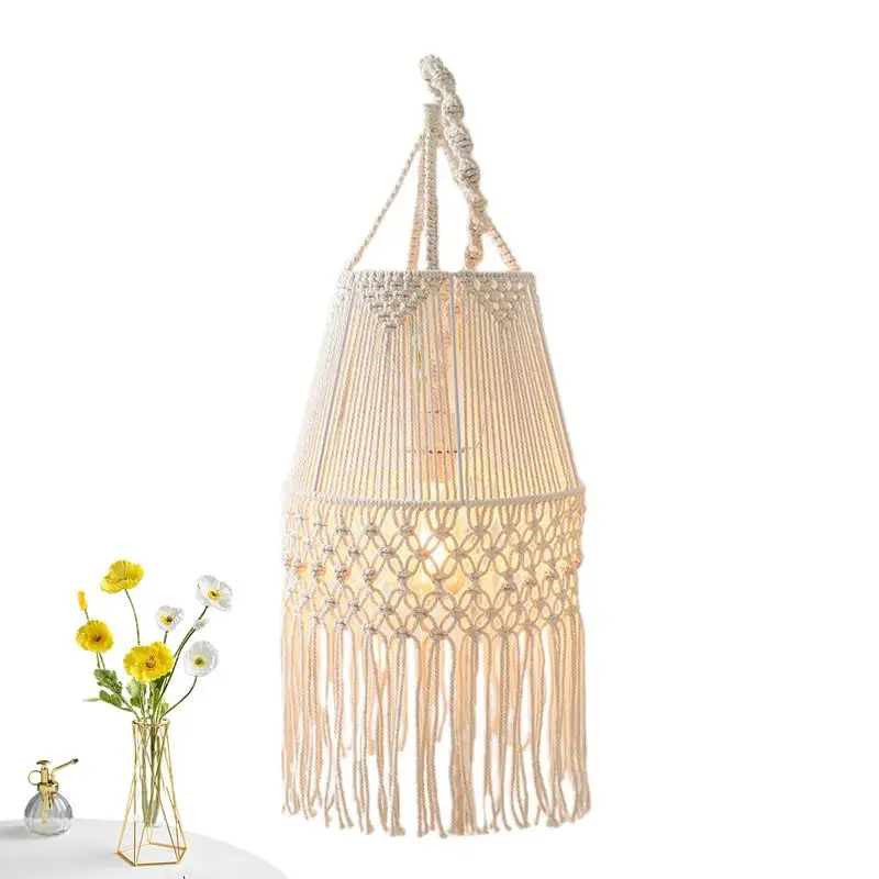 

Pendant Lamp Shade Handwoven Macrame Cotton Rope Lampshade Pendant Light Cover Living Room Bedroom Decorative Lampshade Tapestry