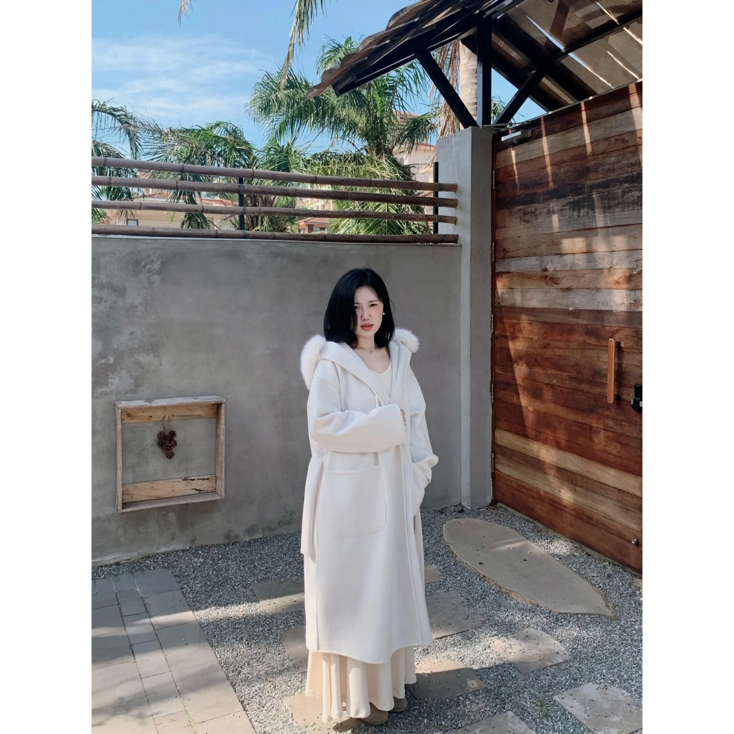 

Double-Sided Woolen Coat Robe with Hat Two Lengths Casual Commute Sle Polyester Blend Young Women's Long Sve Coat