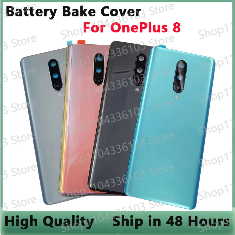 

For OnePlus 8 New Tempered Glass Back Cover For 1+ 8 Spare Parts Back Battery Cover + Camera Frame