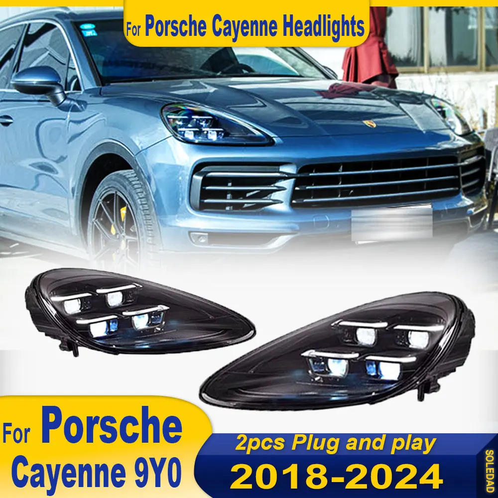 2pcs Car Headlights For Porsche Cayenne 9Y0 2018 2019 2020 2021 2022 2023 Headlamps Car Lamps Upgrade 2024 Style Plug and Play