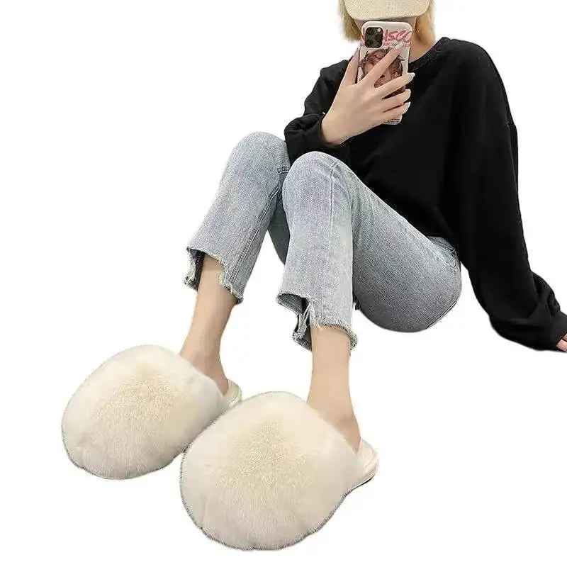

Women Fur Slippers 2025 Autumn Winter Women Home Slippers Cute Versatile Plush Slippers Indoor Household Slippers Puffy Slippers