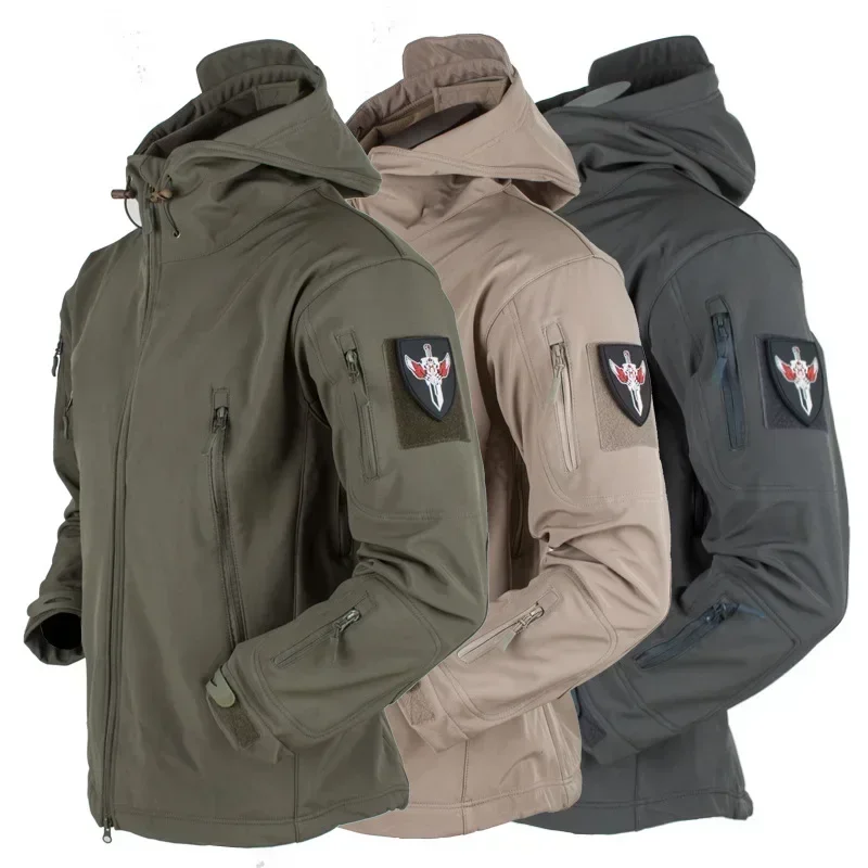 Winter Dark Blue Black Khaki Green Camouflage Soft Shell Waterproof Warmth Wool Hooded Windproof Jacket Pants