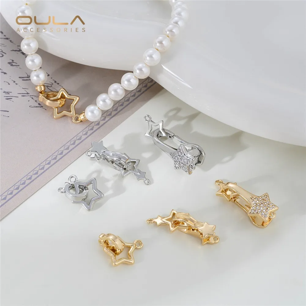 

14K Gold-plated Zirconium-inlaid Star-shaped Snap Spring Clasp Diy Handmade Necklace Bracelet Ending Clasp Accessory Material