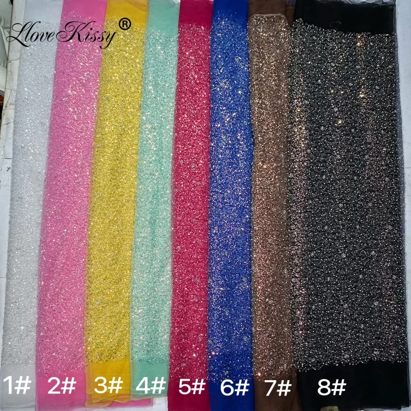 New Fashion Mesh Embroidery Beads 3+5MM Sequin Fabric in 7 Colors DIY Handmade Design Of Party Wedding Dresses Width 125CM