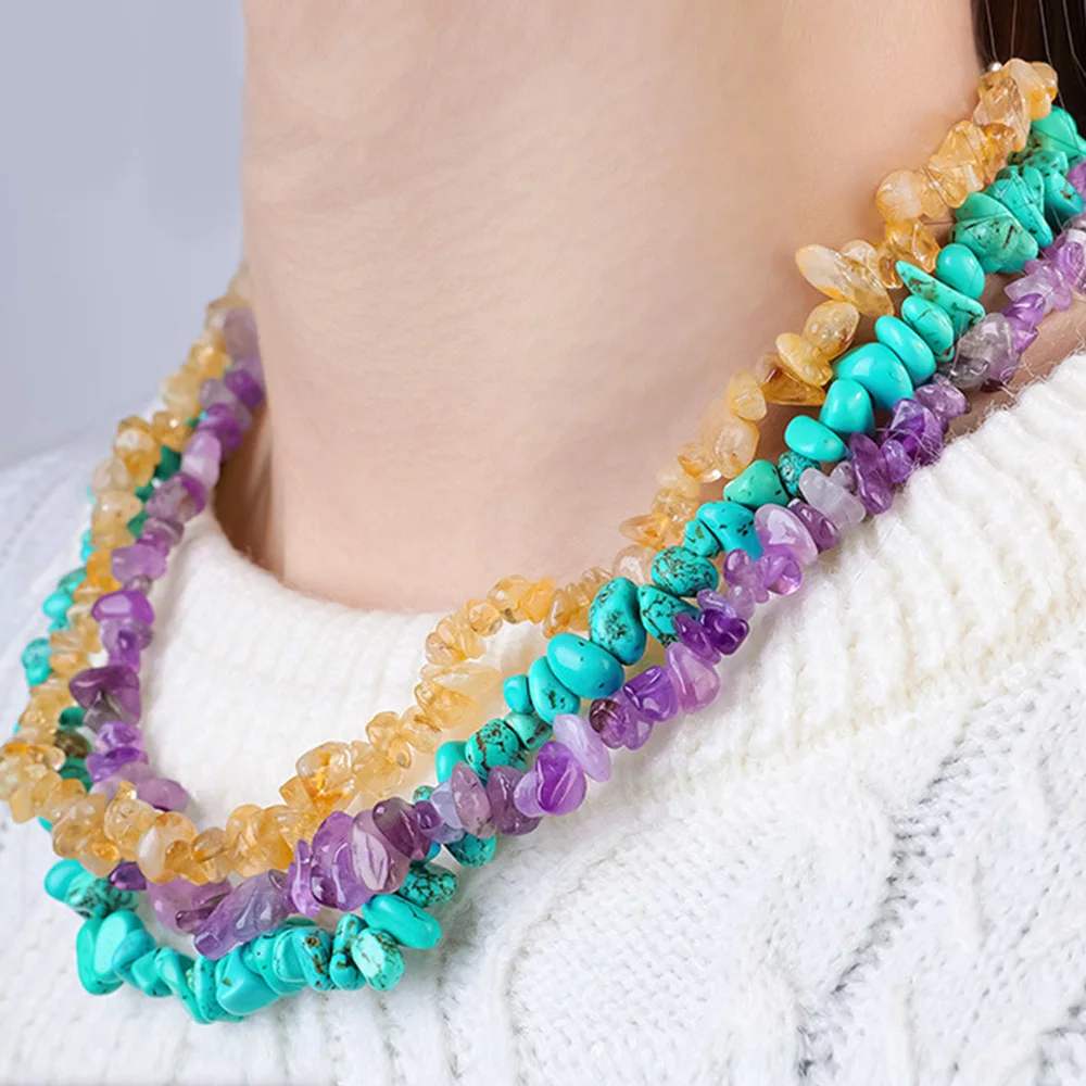 Unregelmäßige Natursteinperlen, böhmische Halsketten für Frauen, Heilkristalle, Amethyst, Citrin, Quarz, Choker, Schmuck, Hochzeit, Party