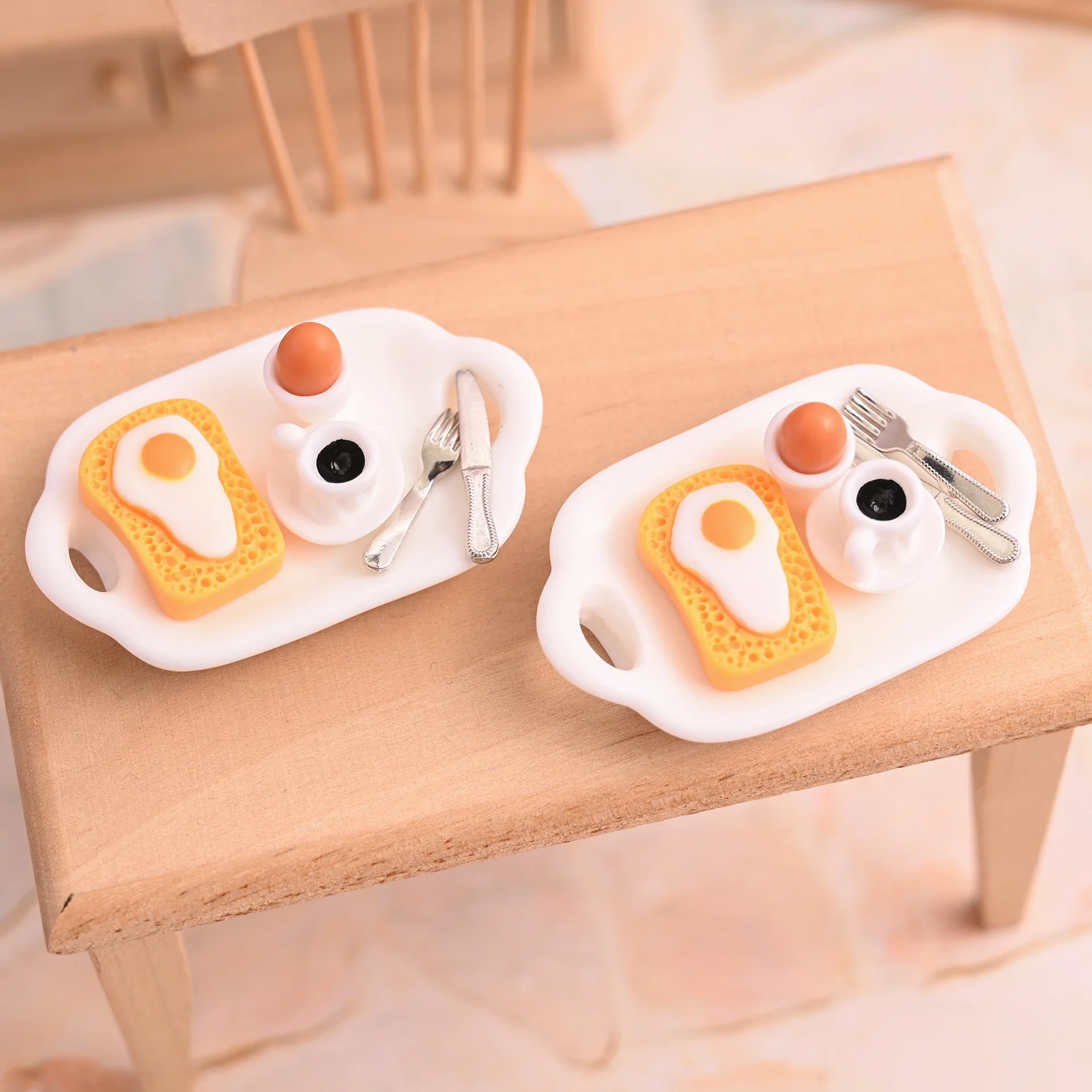 1set Mini Bread Coffee Pot Egg Model Miniature Dollhouse Food Kitchen Accessories Afternoon Tea Scene