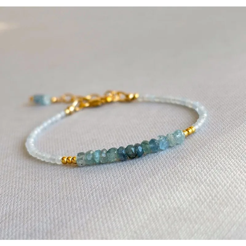Handmade Dainty Aquamarine Gold Filled Bracelet March Birthstone Gem Jewelry