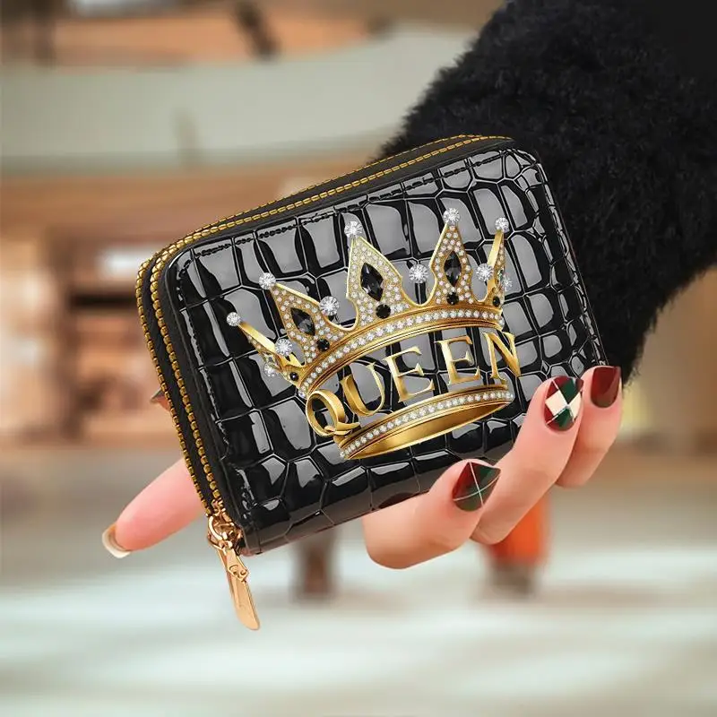 Queen Crown Wallet Women Zipper Short Style Purse Cartoon Pattern Fashion Large Capacity Multi CardSlot Coin Purse Holiday Gift