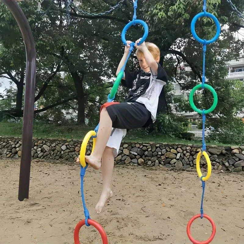 Hanging Hand Grip Climbing Rings Rope Set Tree Mounted Backyard Indoor Outdoor Playground Physical Strength Training Equipment