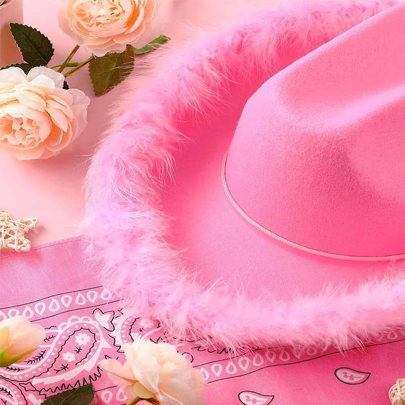 New Cowgirl Hat with Feather Boa Cowgirl Hat for Women Girl Wedding Bachelorette Party Costume Accessory