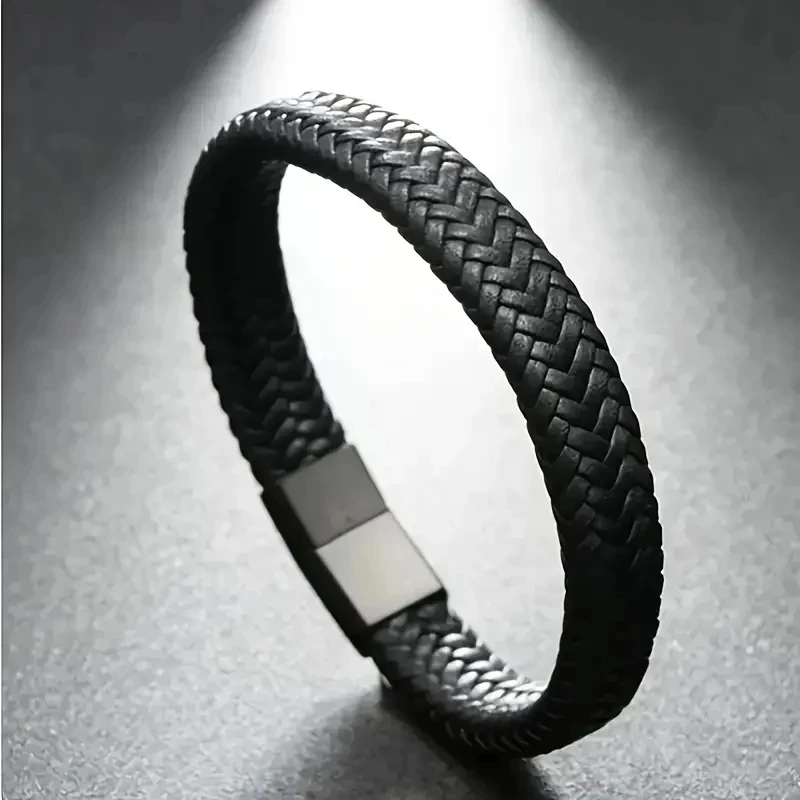 Black PU Leather Magnetic Bracelet Men's Mature and Stable and Elegant Giving Men The Best Gift for Men Black PU Leather Magneti