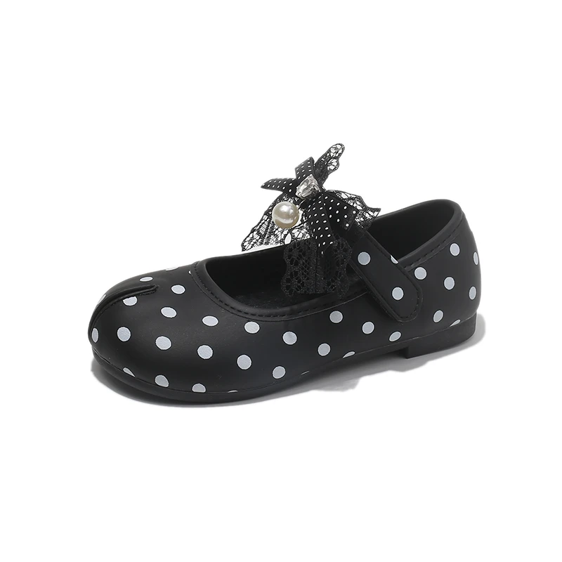 

Girls Ballet Flats 2026 Early Fall New Kid's Polka Dot Lace Split Toe Bow Princess Dance Shoes Children's Non-Slip Flats
