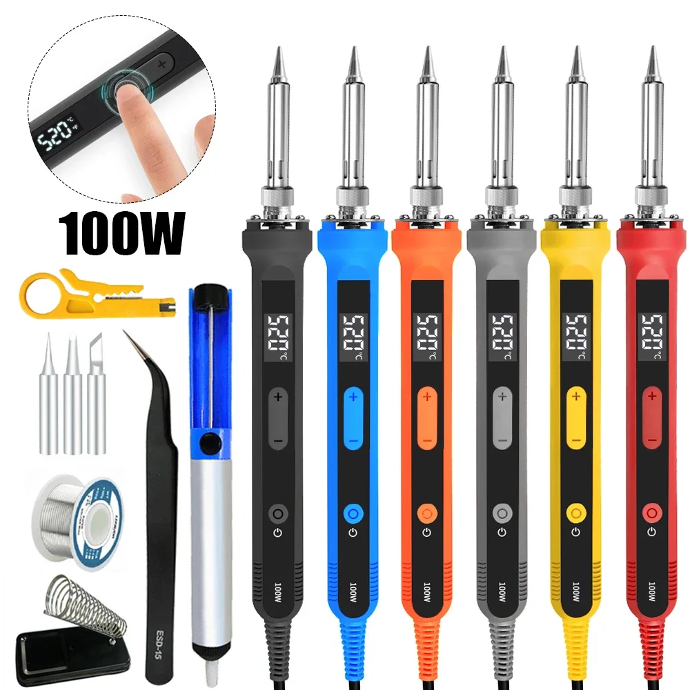 100W Digital Soldering Iron Set Kit 80W with ON/OFF Switch Adjustable Temperature LCD Welding Heater Electronic Soldering Kit